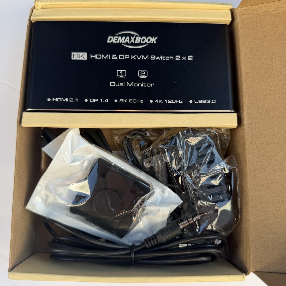 DEMAXBOOK 8K HDMI DP KVM Switch 2x2 Dual Monitor HDMI 2.1 DP 1.4 USB 3.0 Black